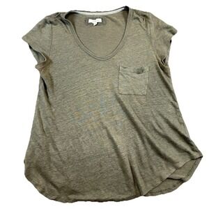Anthropologie Pure‎ + Good  Green 100% Linen Short Sleeve Pocket XS Boho Beachy